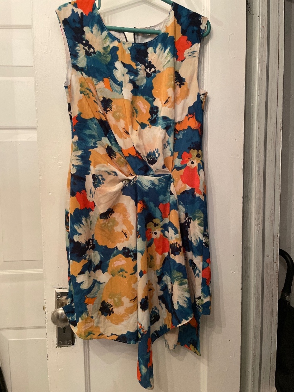 Gathered floral print dress asymmetrical hem